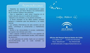 Mapa-guia del Parque Natural Bahia de Cadiz. Contraportada.