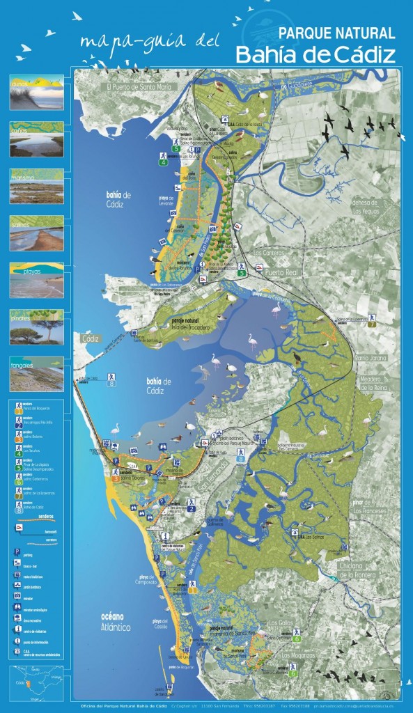 Mapa-guia del Parque Natural Bahia de Cadiz. Mapa.