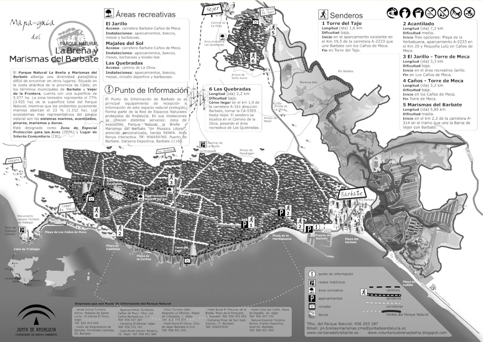 Mapa-guía del Parque Natural Breña y Marismas del Barbate B&N